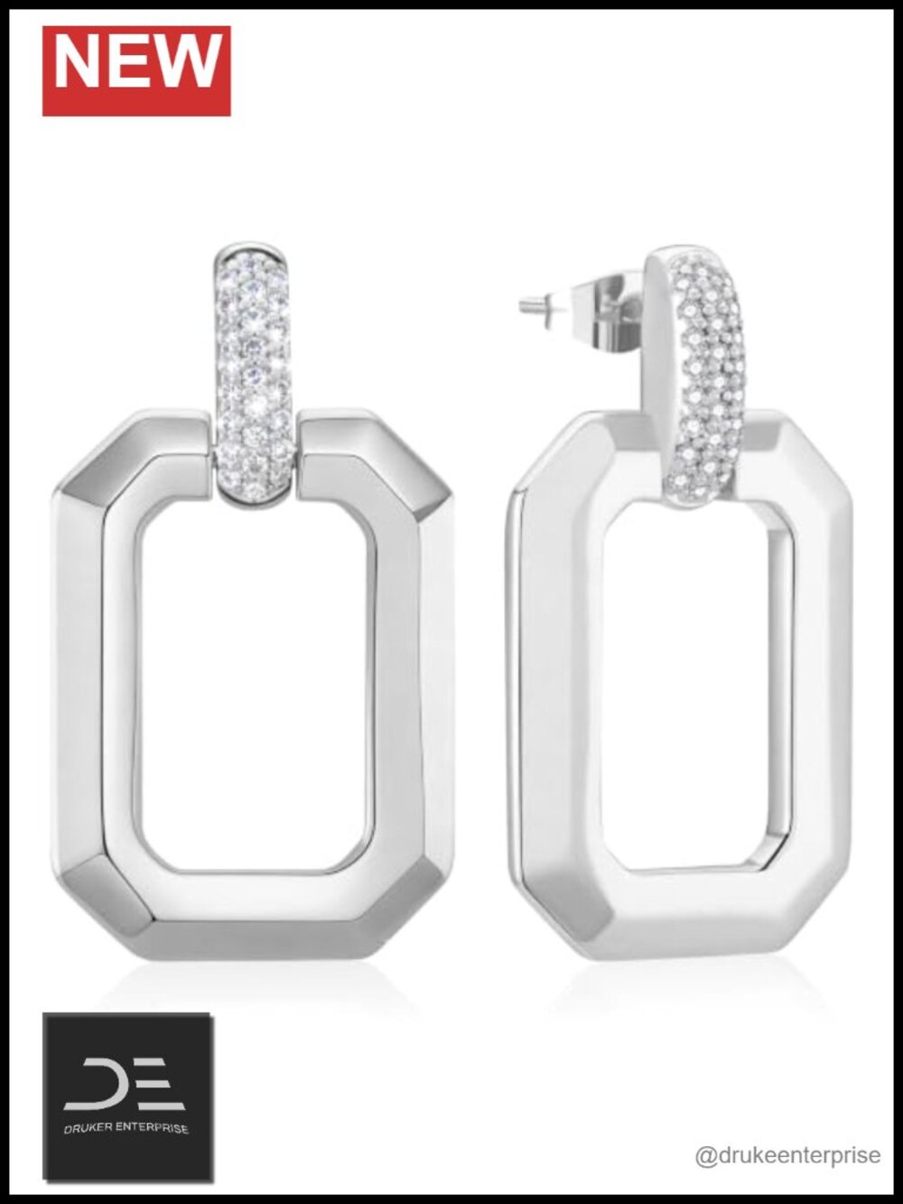 Moissanite Dangle Earrings Hypoallergenic 925 Sterling Silver Posts Rectangle